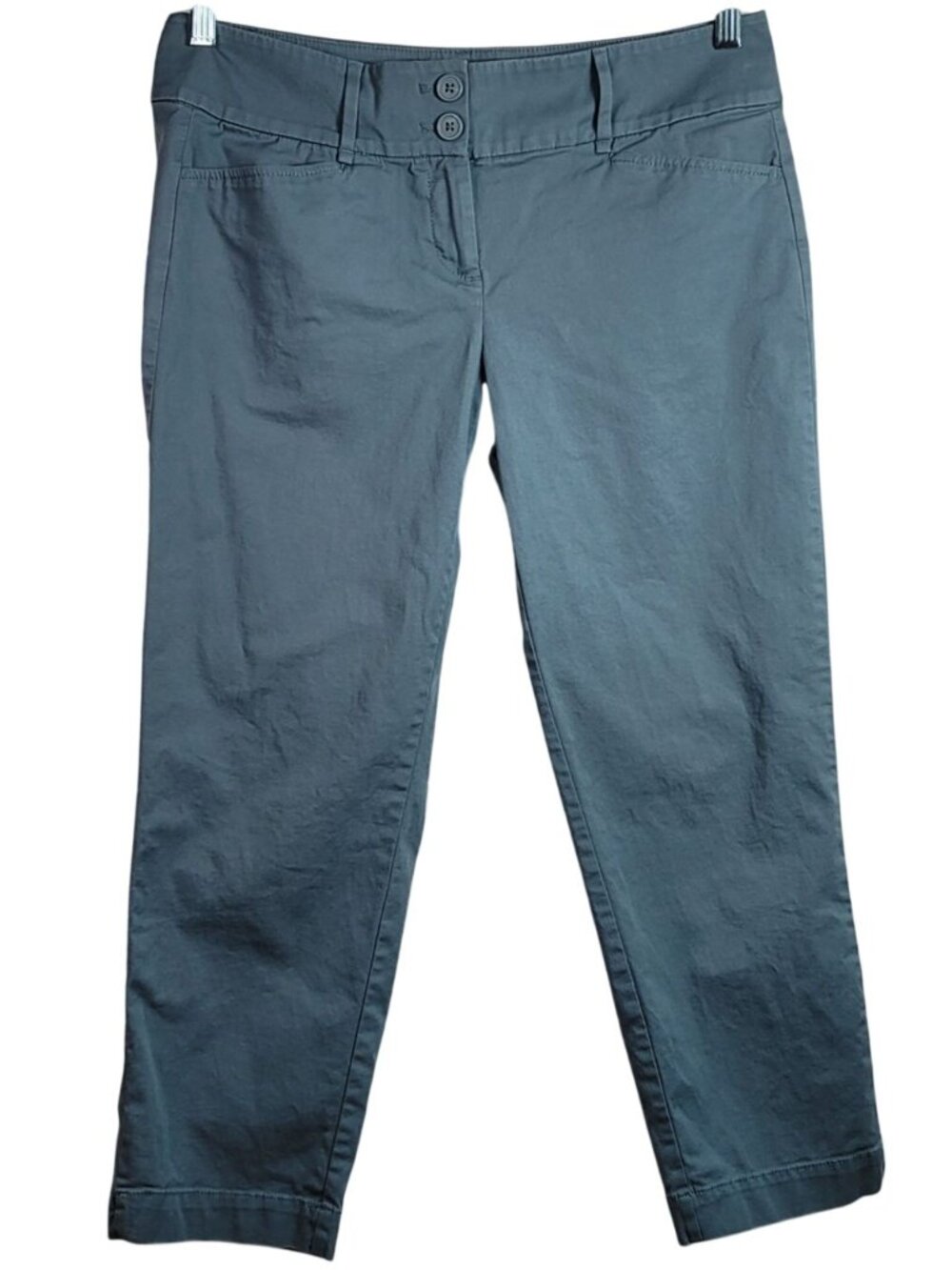 Ann Taylor LOFT Original Crop Chino Pants Gray SZ 4 Zip 2-Button Tapered Flat